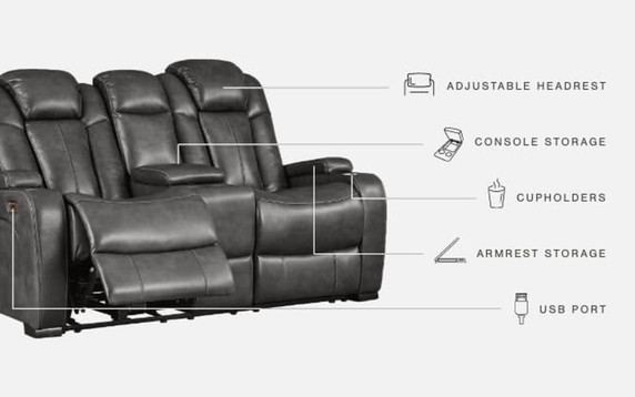 Turbulance - Quarry - Pwr Rec Loveseat with Adjustable Headrest Turbulance - Quarry - Pwr Rec Loveseat with Adjustable Headrest