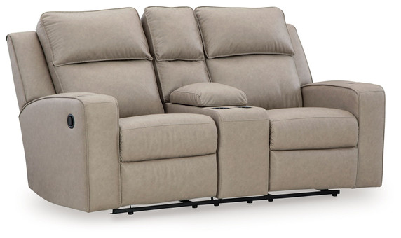 Lavenhorne - Pebble - Dbl Reclining Loveseat W/Console - Faux Leather Lavenhorne - Pebble - Dbl Reclining Loveseat W/Console - Faux Leather