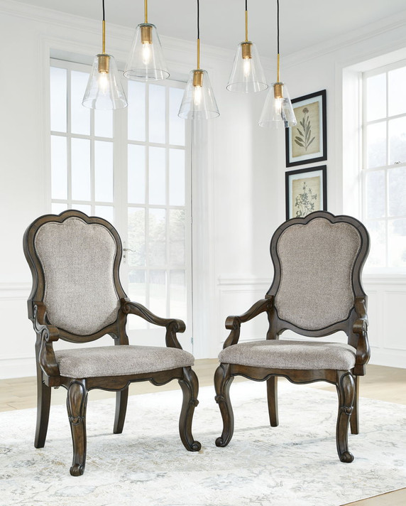 Maylee - Dark Brown - Dining Upholstered Arm Chair (Set of 2) Maylee - Dark Brown - Dining Upholstered Arm Chair (Set of 2)