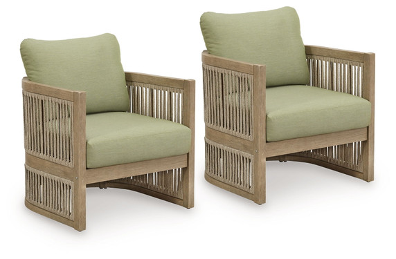 Serena Shores - Beige / Green - Lounge Chair With Cushion (Set of 2) Serena Shores - Beige / Green - Lounge Chair With Cushion (Set of 2)