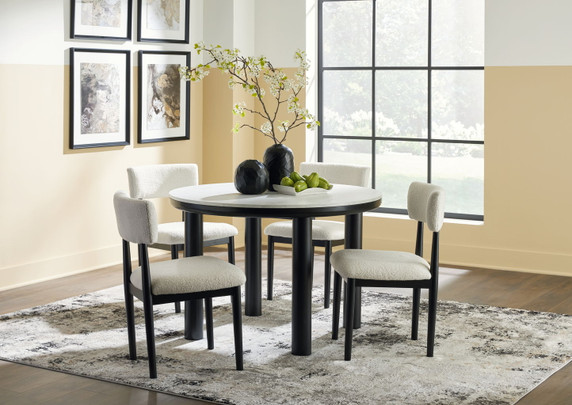 Xandrum - White / Black - 5 Pc. - Round Dining Room Table, 4 Side Chairs Xandrum - White / Black - 5 Pc. - Round Dining Room Table, 4 Side Chairs