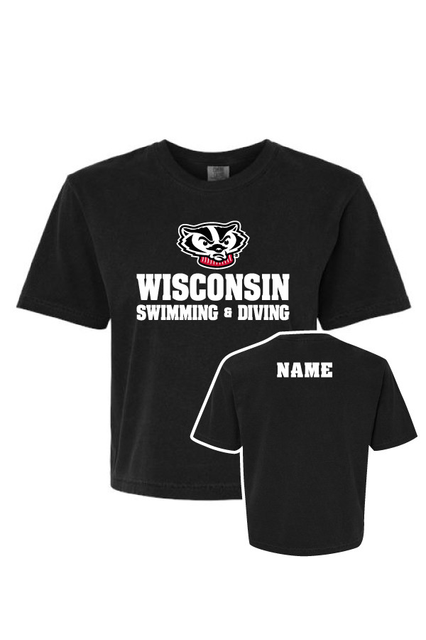 Wisconsin Swim and Dive Comfort Colors Ladies Boxy T-Shirt (Black)