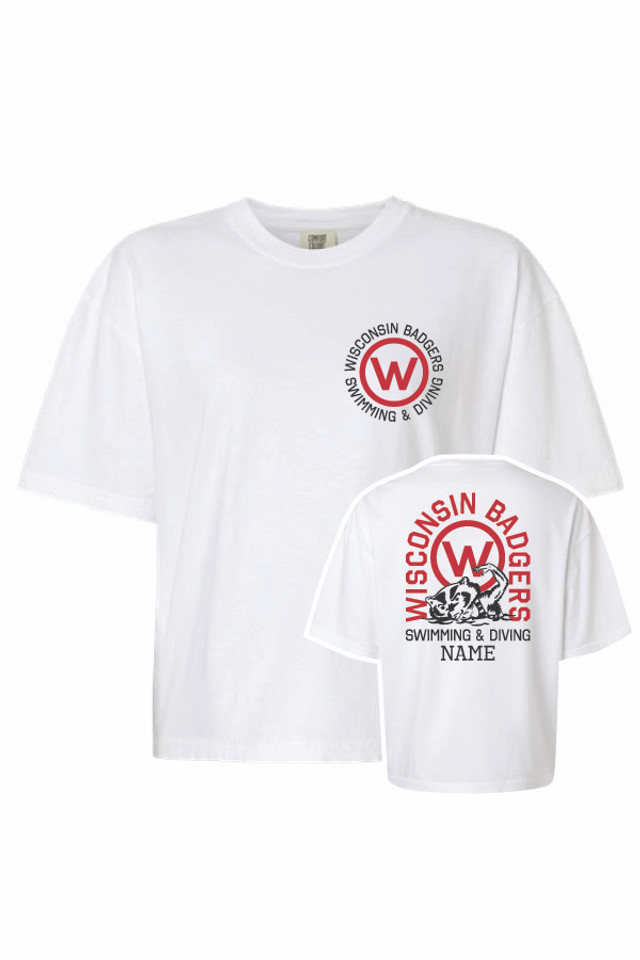 2025 Wisconsin Swim and Dive Comfort Colors Ladies Boxy T-Shirt (White) 2025 Wisconsin Swim and Dive Comfort Colors Ladies Boxy T-Shirt (White)
