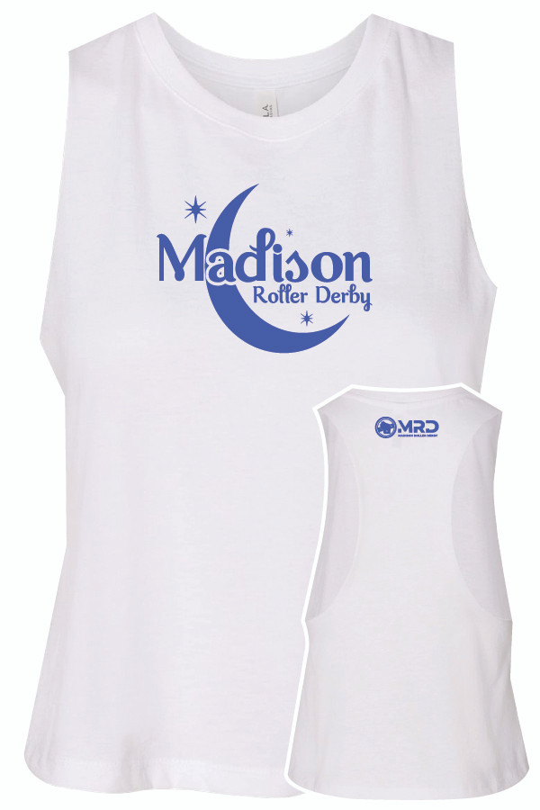 MRD Ladies Racerback Crop Top Tank Top (White)