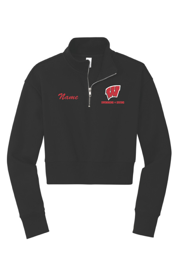 Wisconsin Swim and Dive Ladies Boxy 1/4 Zip Pullover (Black)