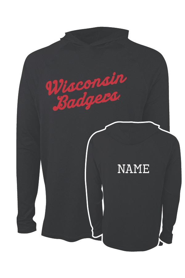 Wisconsin Swim and Dive Lightweight Hooded L/S Shirt (Black Hth.)