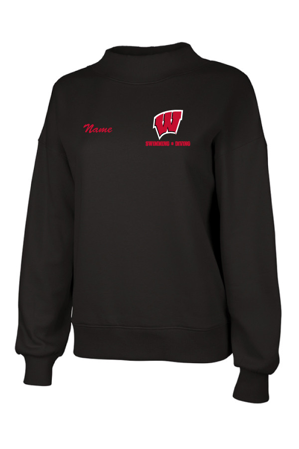 Wisconsin Swim and Dive Ladies Mock-Neck Crewneck (Black)