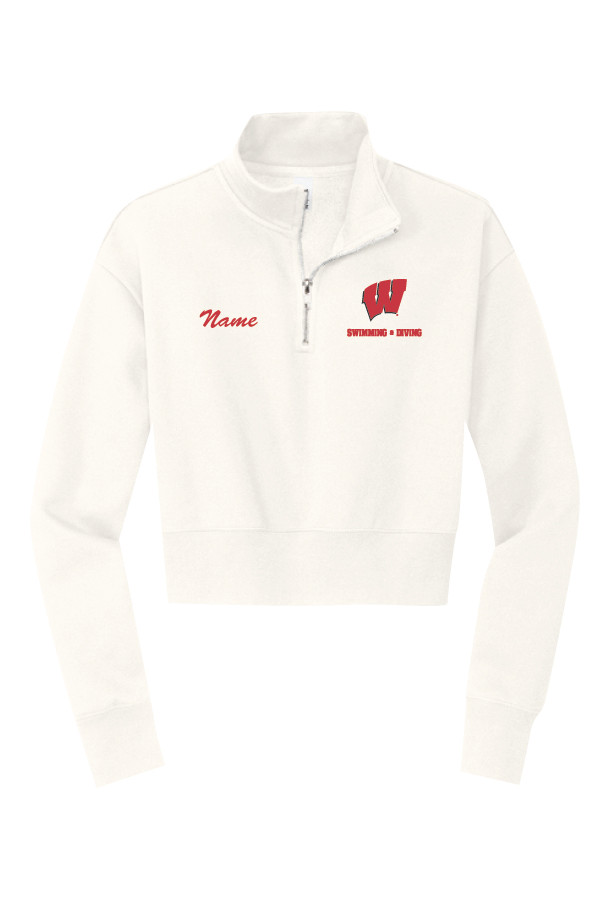 Wisconsin Swim and Dive Ladies Boxy 1/4 Zip Pullover (Gardenia)