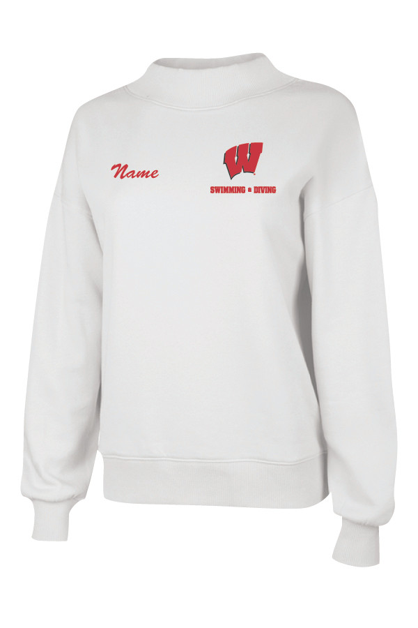 Wisconsin Swim and Dive Ladies Mock-Neck Crewneck (White)