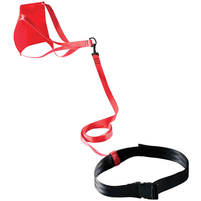 A comfortable, adjustable nylon belt connected to a durable parachute creates resistance during workout.  The added resistance builds muscle and endurance,  Compatible with all four swim strokes and does not interfere with kicking or flip turns.  