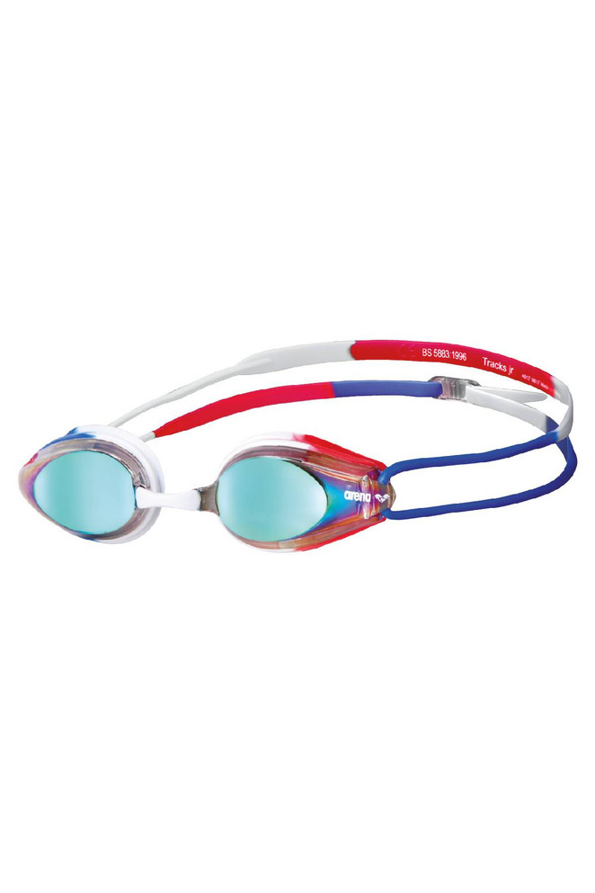 Arena’s Tracks Jr Mirror goggles are a high-tech competition design for young racers. The hard lenses have a reflective coating to protect eyes from glare when swimming outdoors or in well-lit pools. Treated for anti-fog and UV protection, these goggles are fitted with soft silicone seals that keep water out.

They have a dual strap and interchangeable nose bridges to adjust perfectly to your aspiring swim star’s face. Long-lasting comfort and a clear view underwater make this no-fuss goggle our choice for kids.
