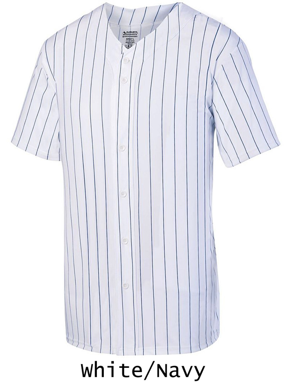 Youth & Adult Pinstripe Button Front Baseball Jersey - White/Navy