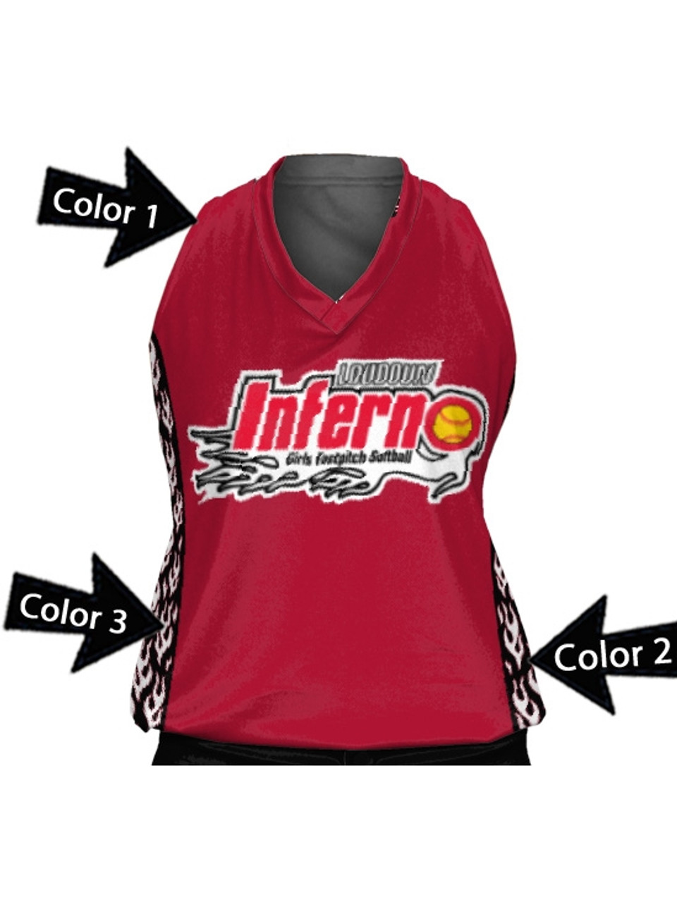 Control Series Premium - Womens/Girls Side Flames Custom Sublimated Sleeveless Softball Jersey