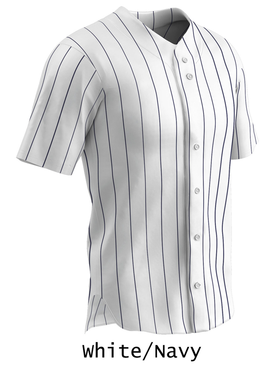 Youth & Adult Pinstripe Button Front Baseball Jersey – White/Royal