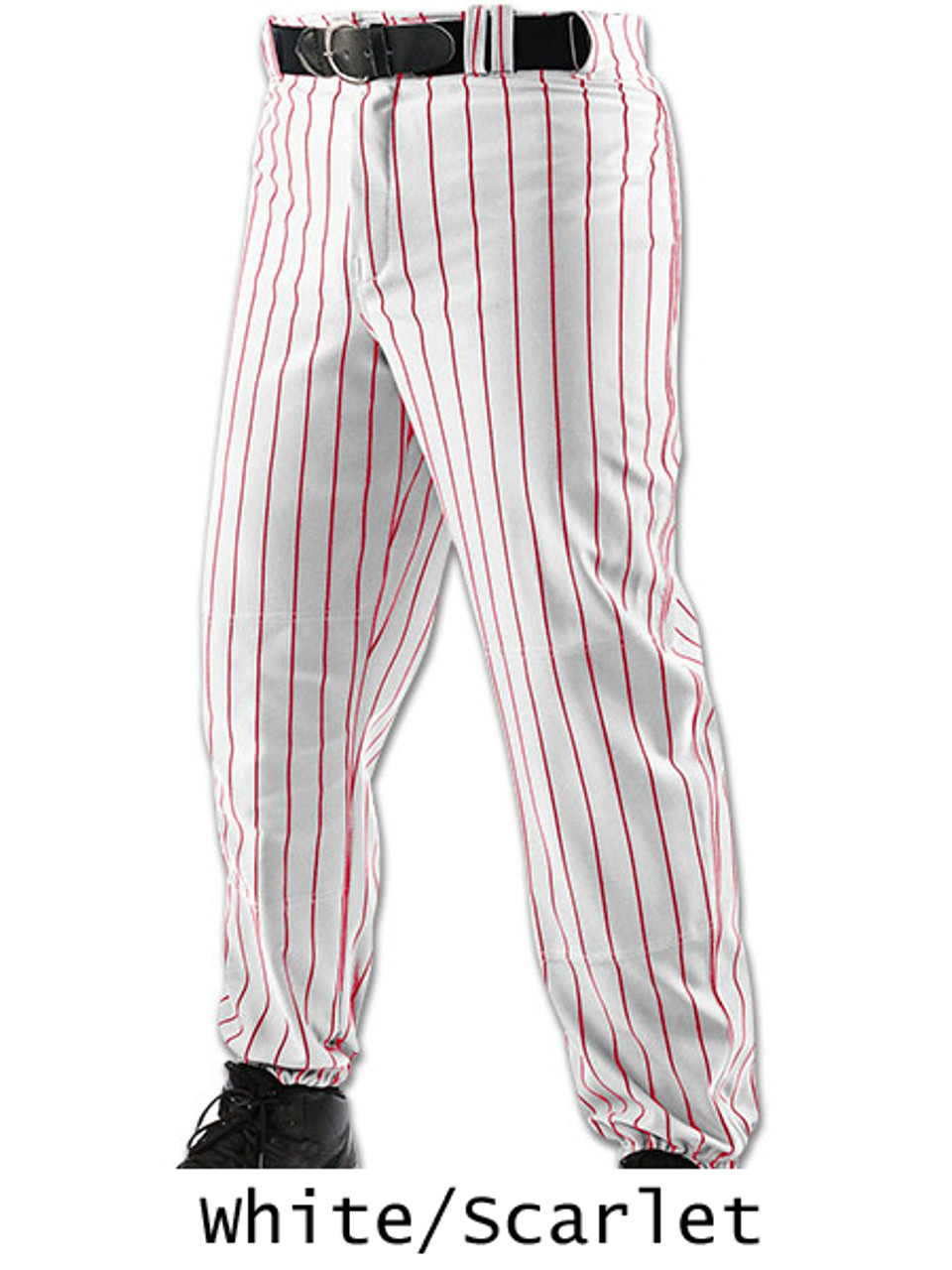 Youth & Adult Pinstripe Button Front Baseball Jersey – White/Red