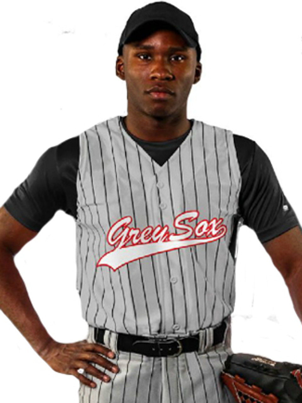 Adult/Youth Sleeveless Yankee Pinstripe Button Front Baseball Uniform Set
