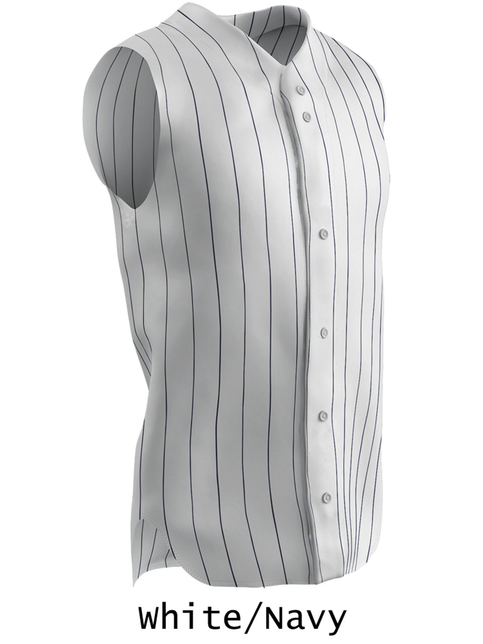 Youth & Adult Pinstripe Button Front Baseball Jersey - White/Navy