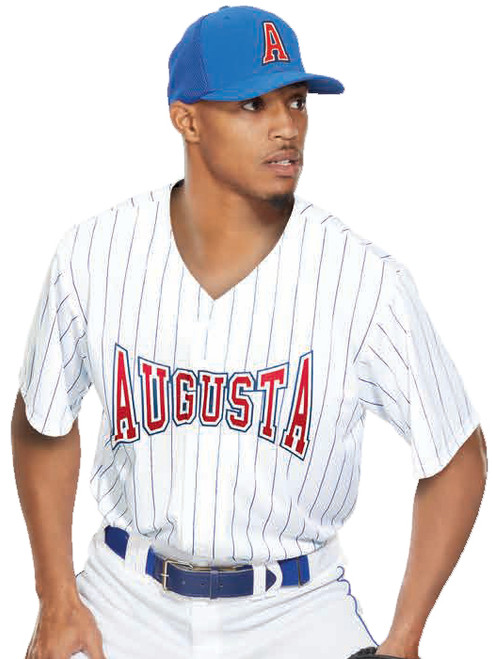 Augusta 1686 Youth Pinstripe Full Button Baseball Jersey - White Royal