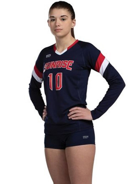 Womens/Girls "Long Sleeve Pepper" Volleyball Uniform Set with Tight Fit Shorts