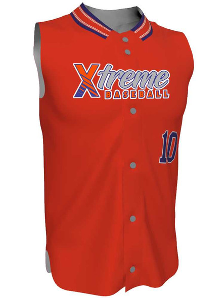Juice - "Down Two" Custom Sublimated Sleeveless Button Front Baseball Jersey Sleeveless All Sports Uniforms