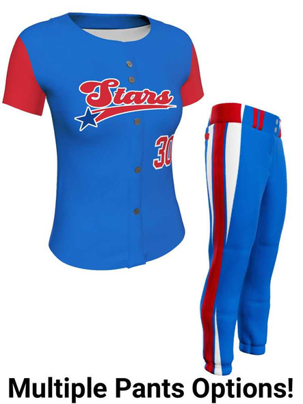 Juice Series - "All Star" Custom Sublimated Button Front or Faux Front Softball Set Juice Button Front Sets All Sports Uniforms