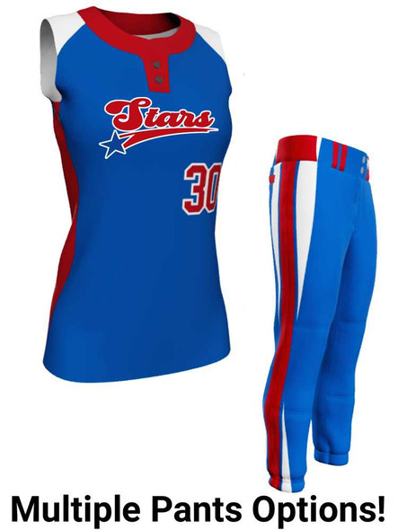 Juice Series - Premium "All Star" Custom Sublimated Sleeveless 2 Button Softball Set 2 Button All Sports Uniforms