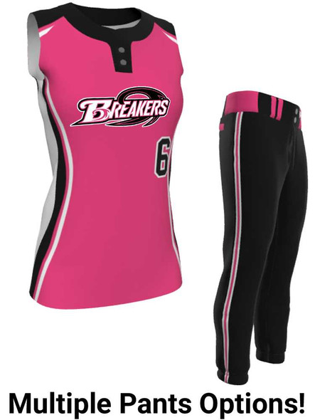 Juice Series - Premium "Round Third" Custom Sublimated Sleeveless 2 Button Softball Set 2 Button All Sports Uniforms
