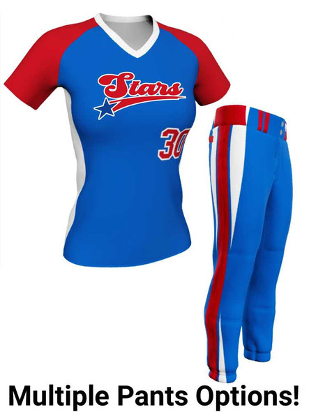 Control Series - Premium "All Star" Custom Sublimated V Neck Softball Set Control Series V Neck - Crew Sets All Sports Uniforms