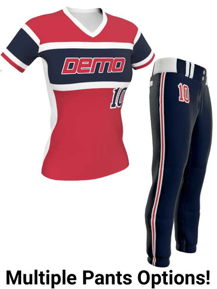 Control Series - Premium "Throwback" Custom Sublimated V Neck Softball Set Control Series V Neck - Crew Sets All Sports Uniforms