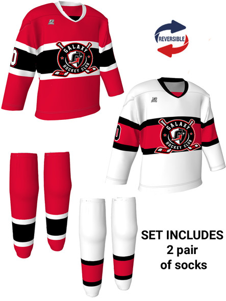 Dawg - Adult/Youth "Center Ice" Custom Sublimated Reversible V-Neck Yoked Hockey Jersey + Socks