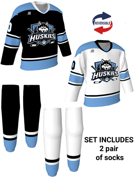 Dawg - Adult/Youth "One Timer" Custom Sublimated Reversible V-Neck Yoked Hockey Jersey + Socks