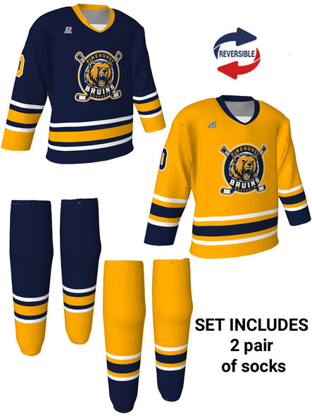 Dawg - Adult/Youth "Dawg Shift" Custom Sublimated Reversible V-Neck Yoked Hockey Jersey + Socks