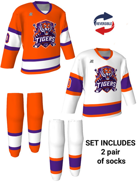 Dawg - Adult/Youth "Blue Line Dawg" Custom Sublimated Reversible V-Neck Yoked Hockey Jersey + Socks