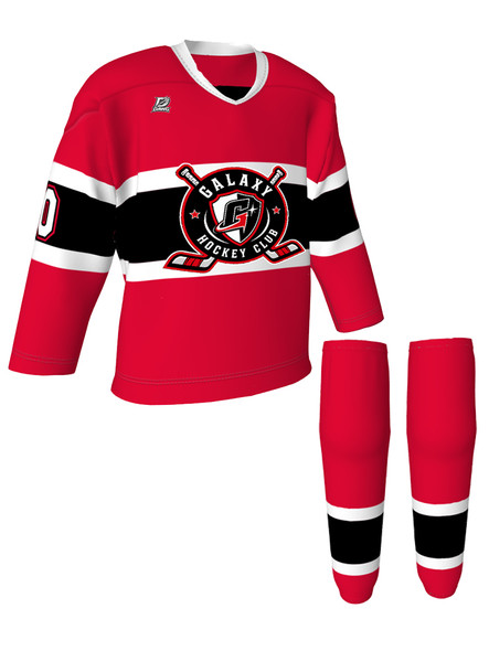Dawg - Adult/Youth "Center Ice" Custom Sublimated V-Neck Yoked Hockey Jersey + Socks