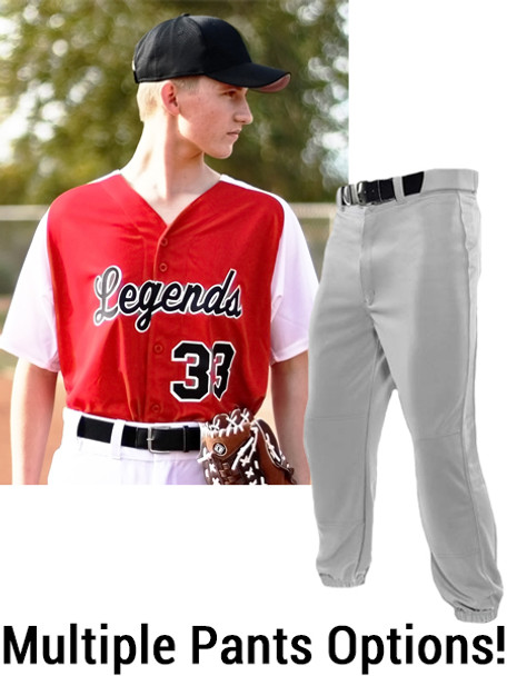 Adult/Youth "Wheel Play" Button Front Baseball Uniform Set