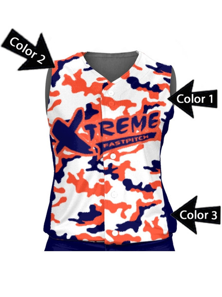 Control Series Premium - Womens/Girls "Camo" Custom Sublimated Sleeveless Button Front Softball Jersey