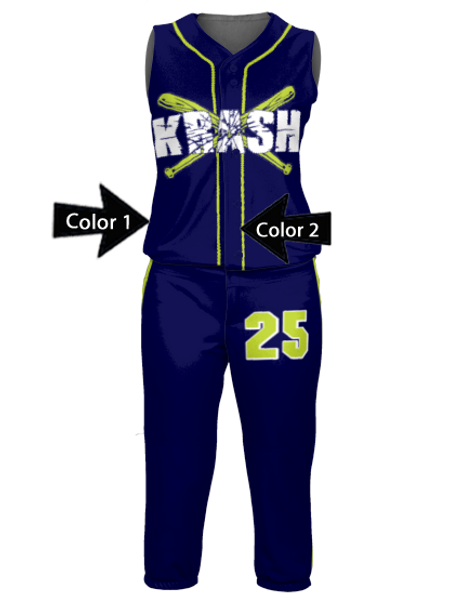 Control Series Premium - Womens/Girls "1 Color Piping" Custom Sublimated  Sleeveless Button Front Softball Set