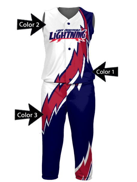 Control Series Premium - Womens/Girls "Thunderbolt" Custom Sublimated  Sleeveless Button Front Softball Set