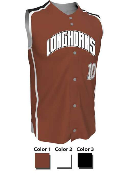 Juice - "Pick Off" Custom Sublimated Sleeveless Button Front Baseball Jersey Sleeveless All Sports Uniforms