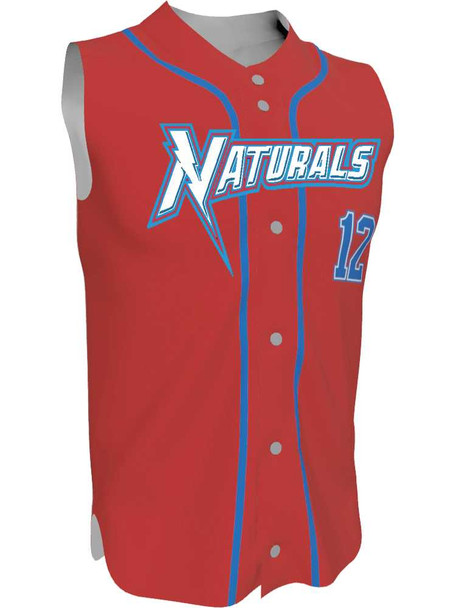 Juice - "Backstop" Custom Sublimated Sleeveless Button Front Baseball Jersey Sleeveless All Sports Uniforms