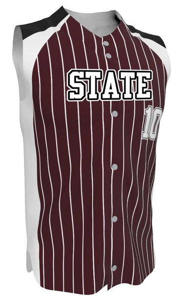 Juice - "Base Hitter" Custom Sublimated Sleeveless Button Front Baseball Jersey Sleeveless All Sports Uniforms