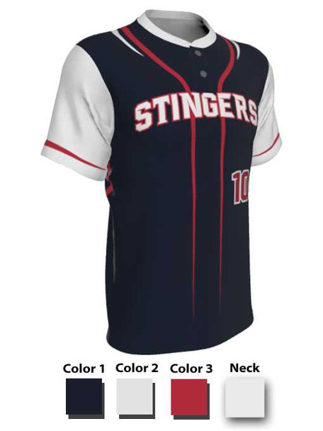 Juice Series - "Leadoff" Custom Sublimated Two Button Baseball Jersey 2 Buttons All Sports Uniforms