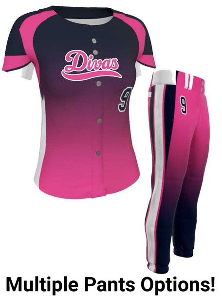 Juice Series - "Closer Gradient" Custom Sublimated Button Front or Faux Front Softball Set Juice Button Front Sets All Sports Uniforms
