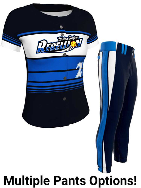 Juice Series - "On Deck" Custom Sublimated Button Front or Faux Front Softball Set Juice Button Front Sets All Sports Uniforms