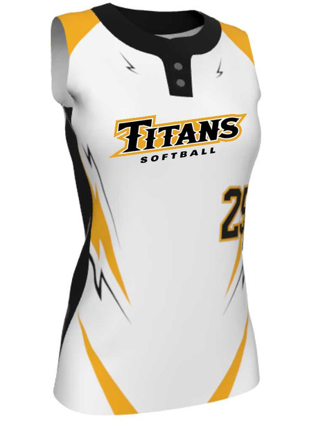 Juice Series - Premium "Drive" Custom Sublimated Sleeveless 2 Button Softball Set 2 Button All Sports Uniforms
