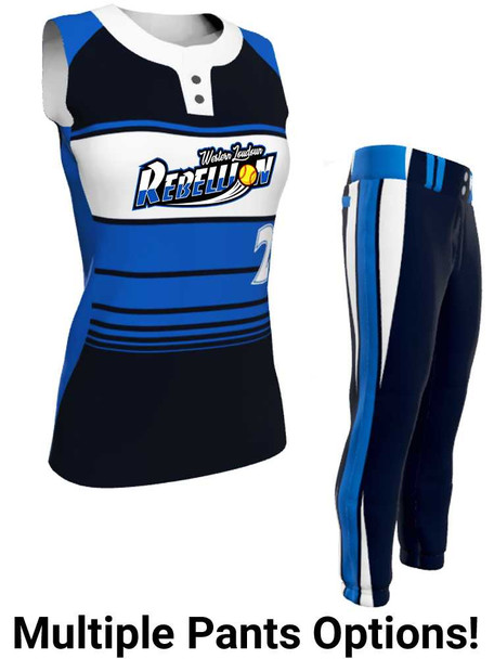 Juice Series - Premium "On Deck" Custom Sublimated Sleeveless 2 Button Softball Set 2 Button All Sports Uniforms
