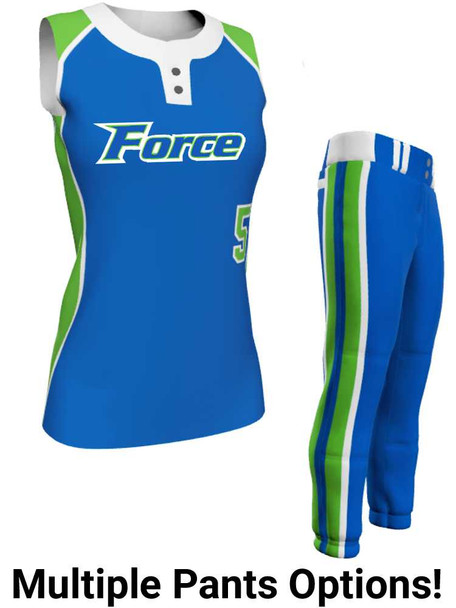Juice Series - Premium "Pick Off" Custom Sublimated Sleeveless 2 Button Softball Set 2 Button All Sports Uniforms