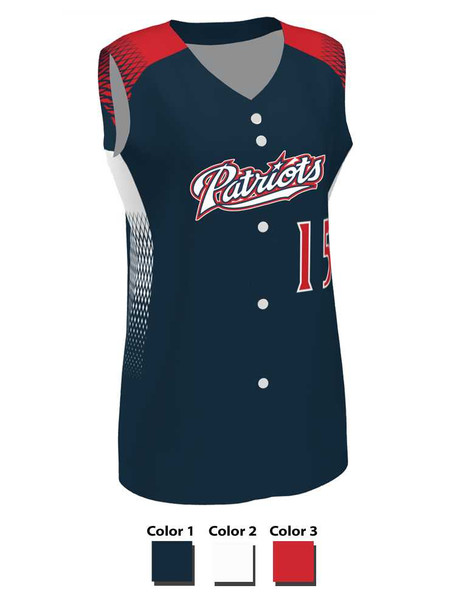 Control Series Premium "Fast Track" Custom Sublimated Sleeveless Full Button Softball Jersey Button Front All Sports Uniforms