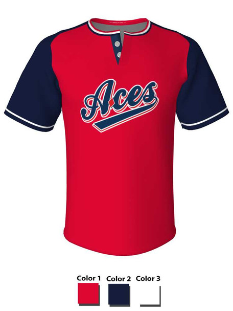 Quick Ship - "Aaron" Custom Sublimated 2 Button Baseball Jersey Quick Ship Jerseys - 5 Days All Sports Uniforms