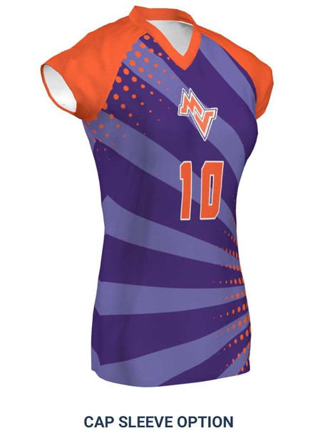 Saver Series - "Sunburst" Short or Cap Sleeve Custom Sublimated Volleyball Jersey Short & Cap Sleeve Volleyball Jerseys All Sports Uniforms